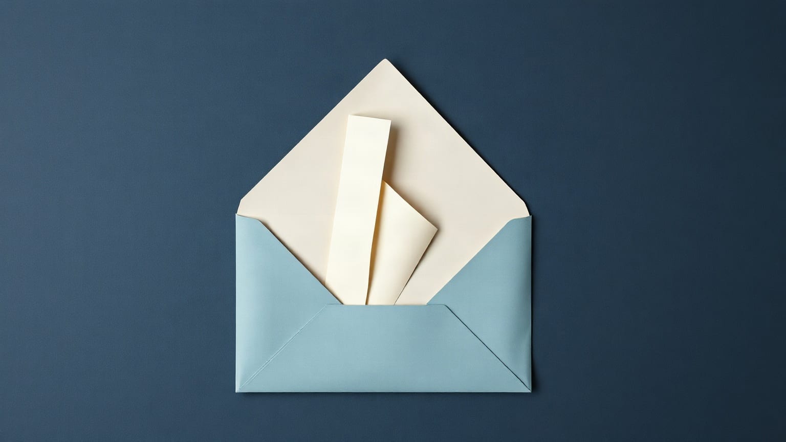Cut-paper illustration: an envelope opening into a fan of thin parallel lines.